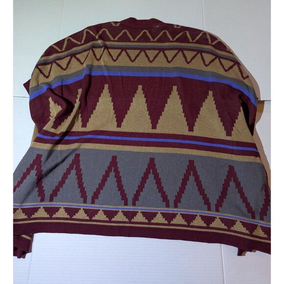 Cotton Emporium Southwest Poncho Open Cardigan Cape M Red Tan Side Buttons USA - Picture 5 of 6